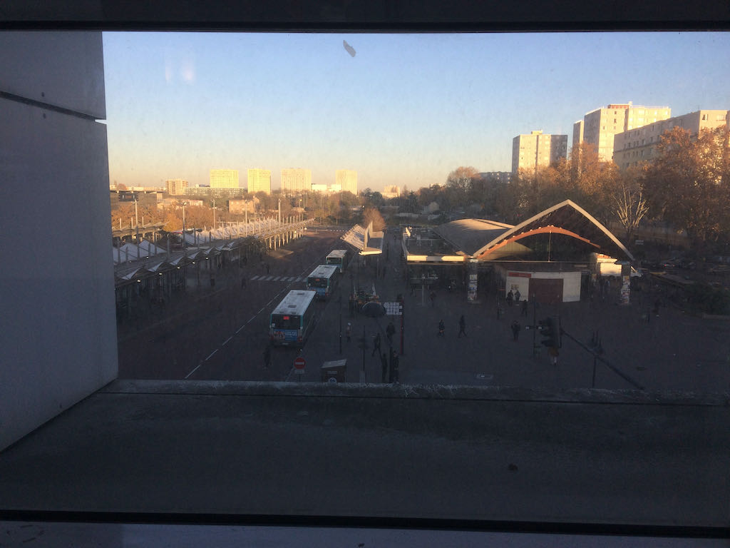 Figure 7: The skyline of Saint-Denis seen from the University of Paris 8 campus library. The metro and bus stations are visible in the foreground, just across from campus.