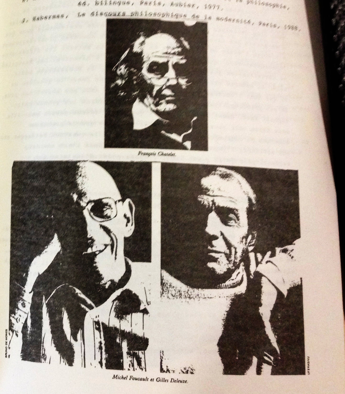 Figure 16: The Department’s star figures (Foucault, Deleuze and Châtelet), pictured in the 1988–89 course brochure.