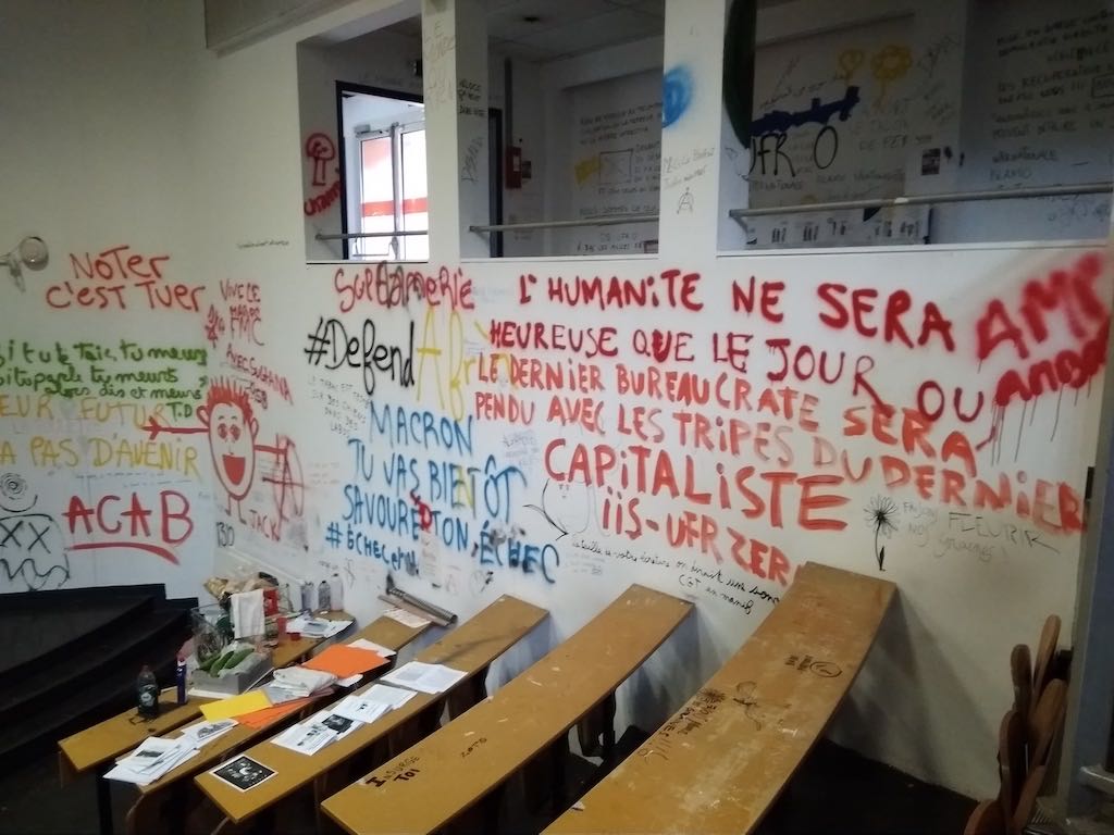 Figure 35: Graffiti covering a lecture hall during a campus occupation, 2018.
